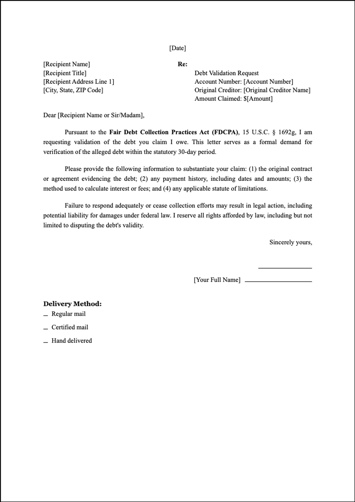 Fair Debt Collection Act foreclosure dispute demand letter template_variant_2
